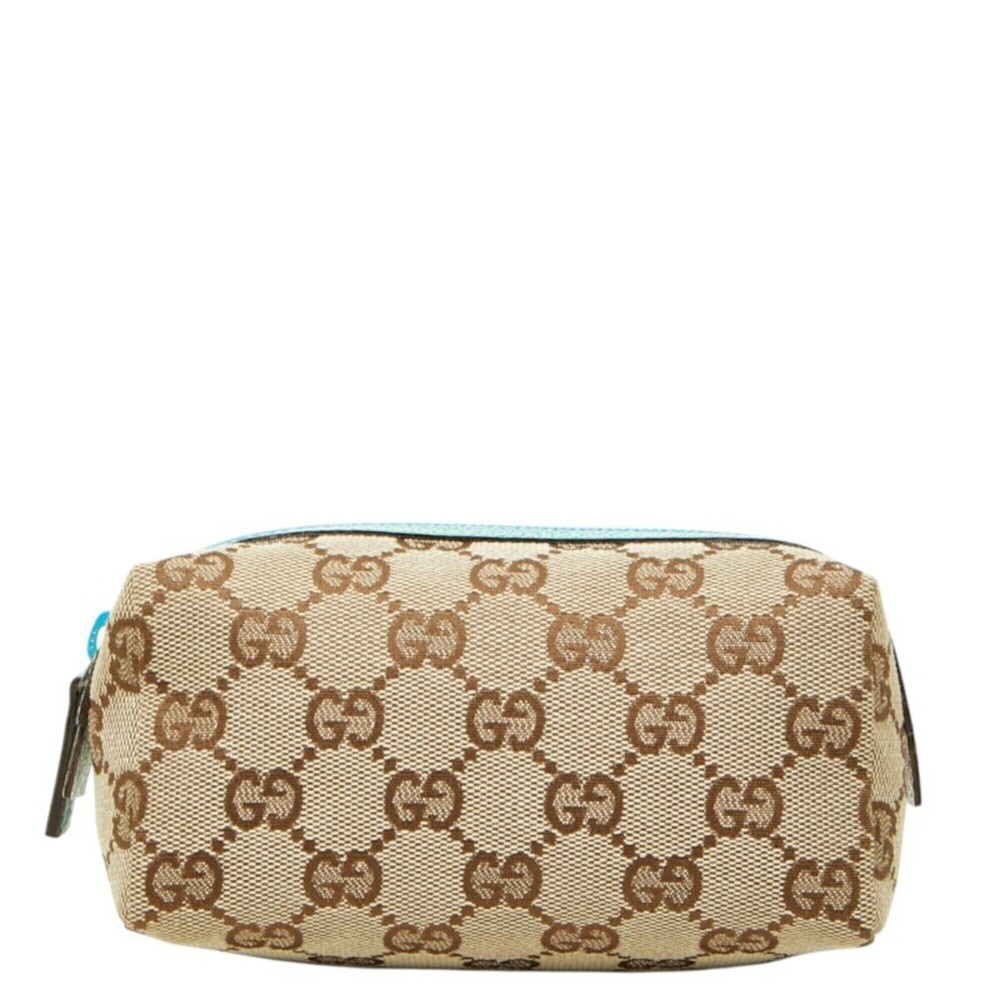 Gucci GG Canvas Handbag Pouch 29596 Beige Blue Leather Women's GUCCI